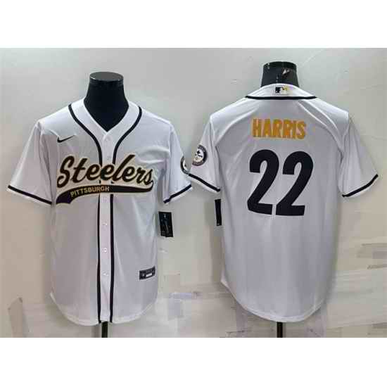 Men Pittsburgh Steelers #22 Najee Harris White With Patch Cool Base Stitched Baseball Jersey