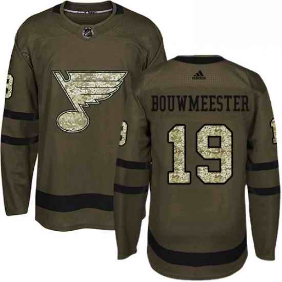 Mens Adidas St Louis Blues #19 Jay Bouwmeester Premier Green Salute to Service NHL Jersey