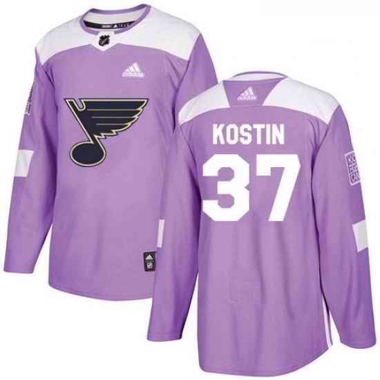 Youth Adidas St Louis Blues #37 Klim Kostin Authentic Purple Fights Cancer Practice NHL Jersey
