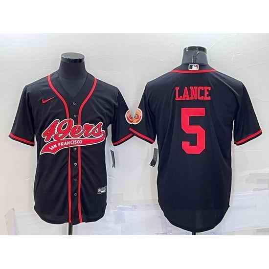 Men San Francisco 49ers #5 Trey Lance Black Cool Base Stitched Baseball Jersey