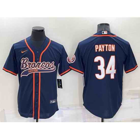 Men Chicago Bears #34 Walter Payton Navy Cool Base Stitched Baseball Jersey