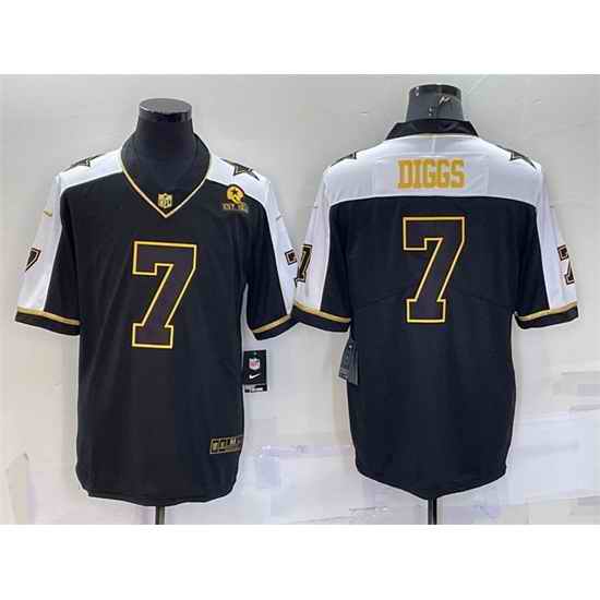 Men Dallas Cowboys #7 Trevon Diggs Black Gold Thanksgiving With Patch Stitched Jersey