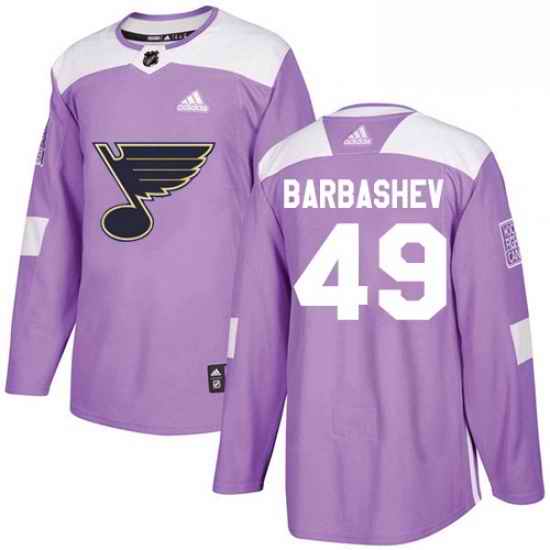 Mens Adidas St Louis Blues #49 Ivan Barbashev Authentic Purple Fights Cancer Practice NHL Jersey