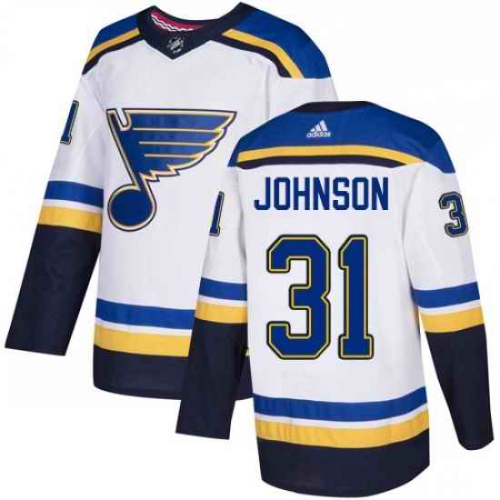 Mens Adidas St Louis Blues #31 Chad Johnson Authentic White Away NHL Jersey