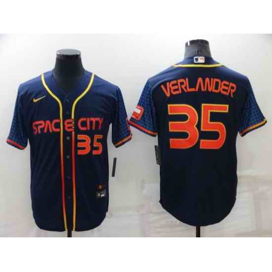 Men Houston Astros #35 Justin Verlander 2022 Navy City Connect Cool Base Stitched Jerse