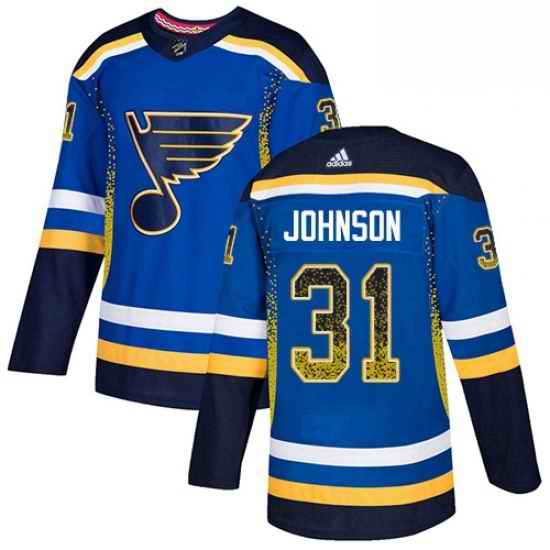 Mens Adidas St Louis Blues #31 Chad Johnson Authentic Blue Drift Fashion NHL Jersey