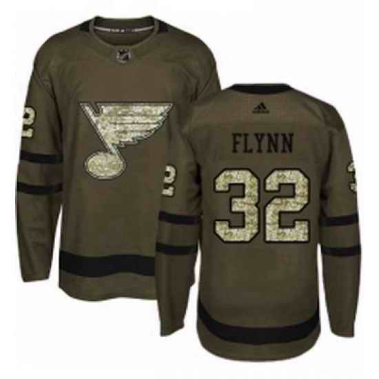Mens Adidas St Louis Blues #32 Brian Flynn Authentic Green Salute to Service NHL Jersey