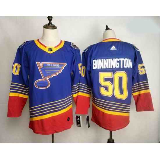 Blues #50 Jordan Binnington Blue Adidas Jersey