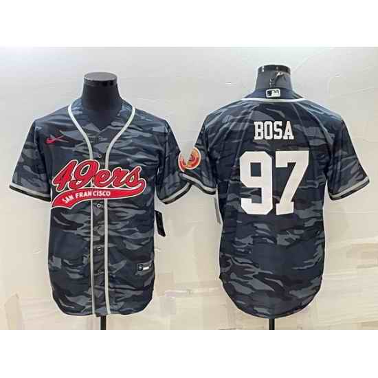 Men San Francisco 49ers #97 Nick Bosa Grey Camo With Patch Cool Base Stitched Baseball Jersey
