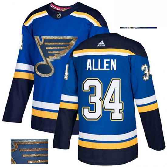 Mens Adidas St Louis Blues #34 Jake Allen Authentic Royal Blue Fashion Gold NHL Jersey