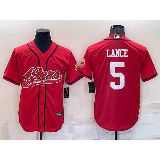 Men San Francisco 49ers #5 Trey Lance Red Cool Base Stitched Baseball Jersey