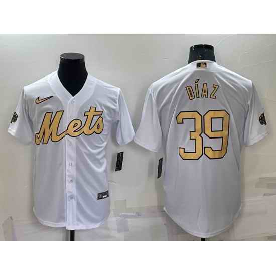 Men New York Mets #39 Edwin D EDaz 2022 All Star White Cool Base Stitched Baseball Jersey