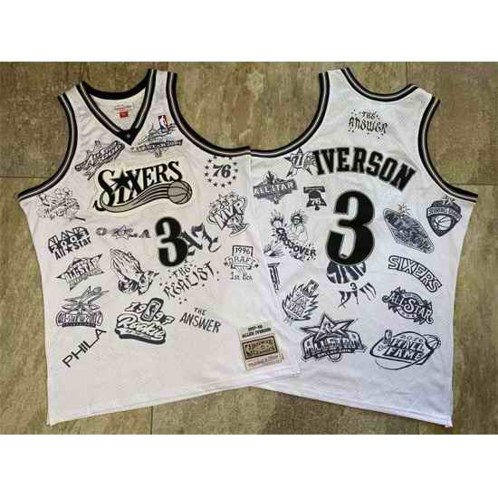 Philadelphia 76ers #3 Allen Iverson White 1997 98 Hardwood Classics Jersey