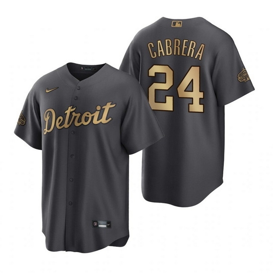 Men Detroit Tigers #24 Miguel Cabrera 2022 All Star Charcoal Base Base Stitched Jersey