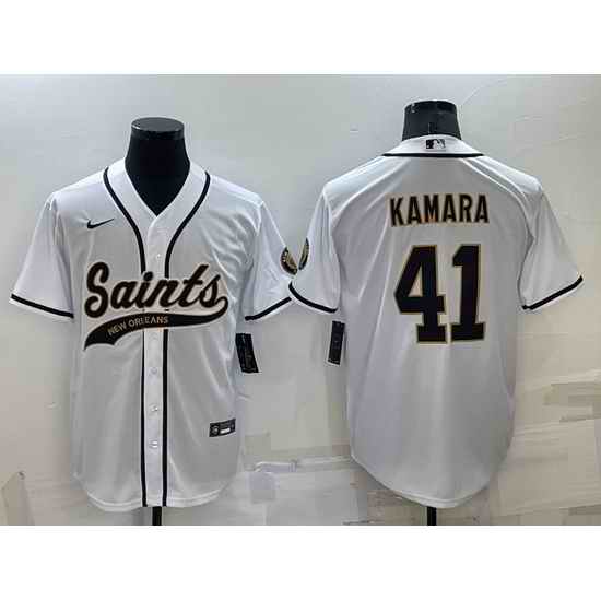 Men New Orleans Saints #41 Alvin Kamara White Stitched MLB Cool Base Nike Baseball Jersey