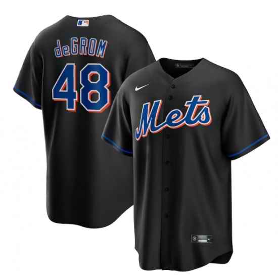 Men New York Mets #48 Jacob DeGrom 2022 Black Cool Base Stitched Baseball Jersey