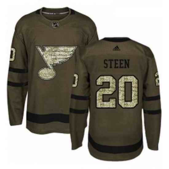Youth Adidas St Louis Blues #20 Alexander Steen Premier Green Salute to Service NHL Jersey