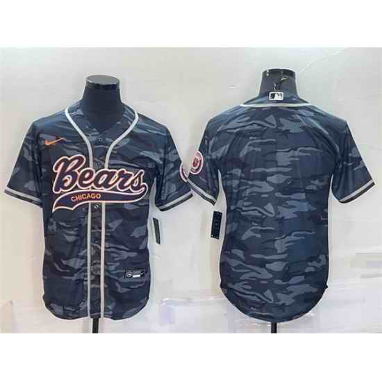 Men Chicago Bears Blank Grey Camo With Patch Cool Base Stitched Baseball Jersey