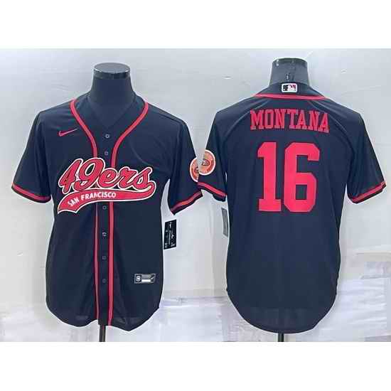 Men San Francisco 49ers #16 Joe Montana Black Cool Base Stitched Baseball Jersey