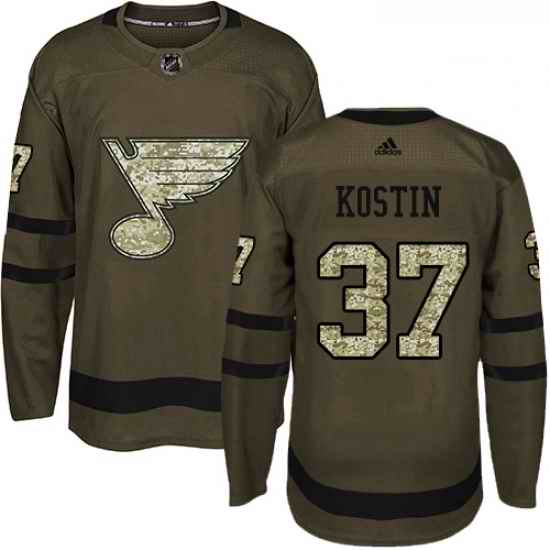 Youth Adidas St Louis Blues #37 Klim Kostin Premier Green Salute to Service NHL Jersey