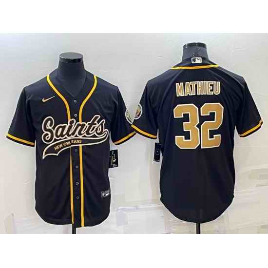 Men New Orleans Saints #32 Tyrann Mathieu Black Stitched MLB Cool Base Nike Baseball Jersey