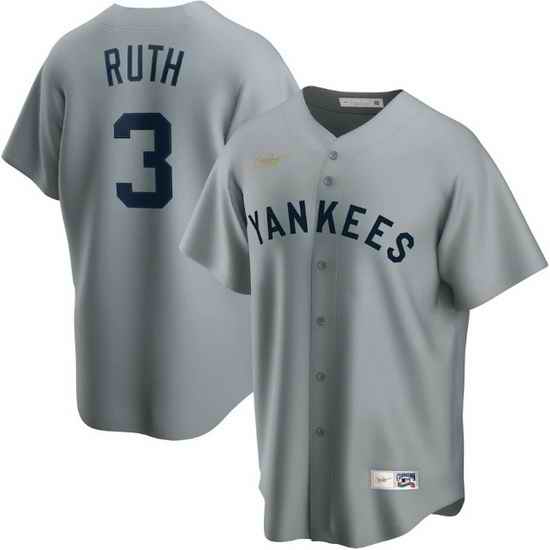Men New York Yankees #3 Babe Ruth Grey Cool Base Stitched Baseball jersey