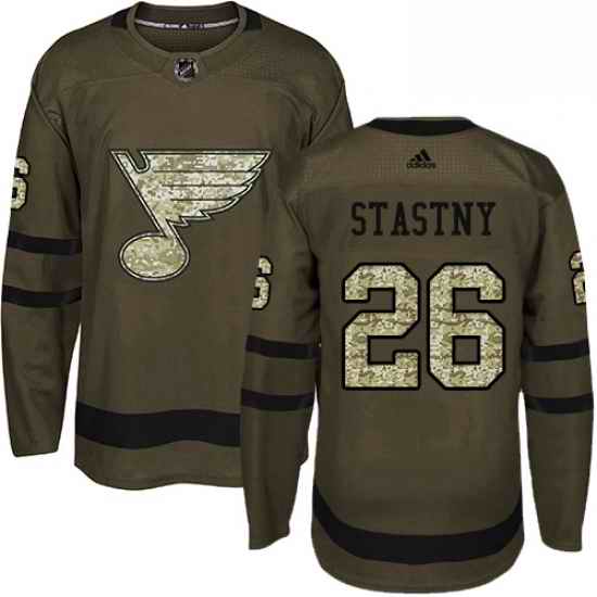 Mens Adidas St Louis Blues #26 Paul Stastny Premier Green Salute to Service NHL Jersey