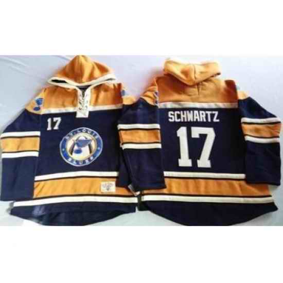 St. Louis Blues #17 Jaden Schwartz Navy Blue Gold Sawyer Hooded Sweatshirt Stitched Jersey