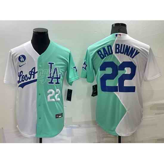 Men Los Angeles Dodgers #22 Bad Bunny 2022 All Star White Green Cool Base Stitched Baseball Jerseys