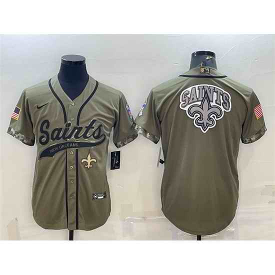 Men New Orleans Saints Olive 2022 Salute To Service Team Big Logo Cool Base Stitched Baseball Jersey