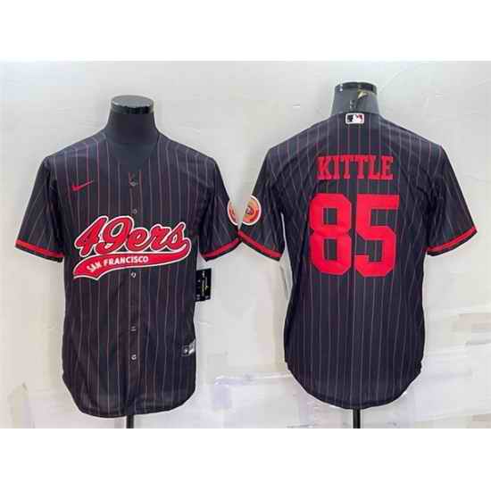 Men San Francisco 49ers #85 George Kittle Black With Patch Cool Base Stitched Baseball Jersey
