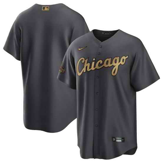 Men Chicago White Sox Blank 2022 All Star Charcoal Cool Base Stitched Baseball Jersey