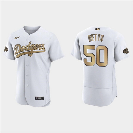 Men Los Angeles Dodgers #50 Mookie Betts 2022 All Star White Flex Base Stitched Baseball Jersey