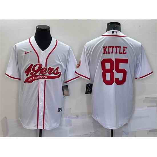Men San Francisco 49ers #85 George Kittle White With Patch Cool Base Stitched Baseball Jersey