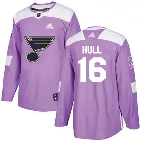 Youth Adidas St Louis Blues #16 Brett Hull Authentic Purple Fights Cancer Practice NHL Jersey