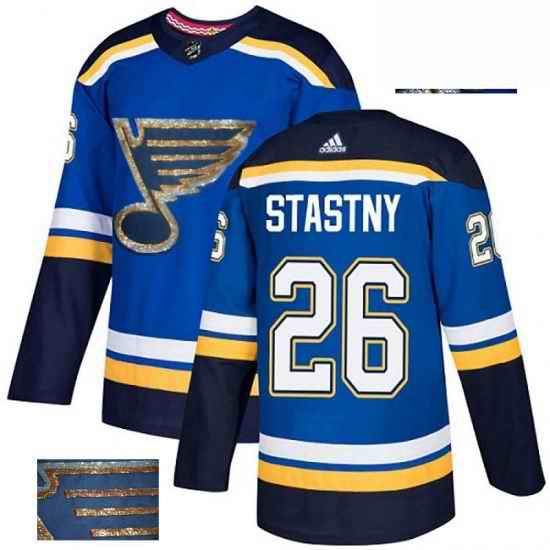 Mens Adidas St Louis Blues #26 Paul Stastny Authentic Royal Blue Fashion Gold NHL Jersey