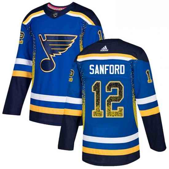 Mens Adidas St Louis Blues #12 Zach Sanford Authentic Blue Drift Fashion NHL Jersey
