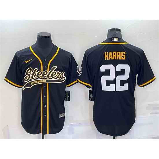 Men Pittsburgh Steelers #22 Najee Harris Black With Patch Cool Base Stitched Baseball Jersey