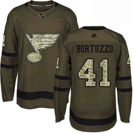 Mens Adidas St Louis Blues #41 Robert Bortuzzo Authentic Green Salute to Service NHL Jersey