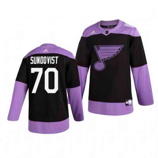 Blues #70 Oskar Sundqvist Black Purple Hockey Fights Cancer Adidas Jersey