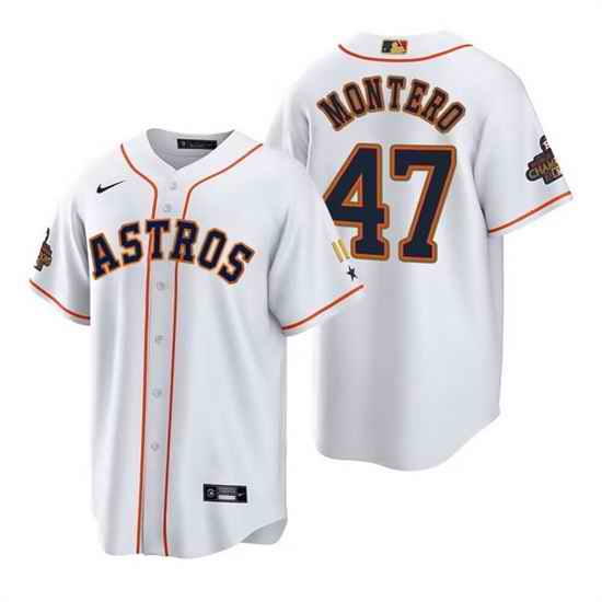 Men Houston Astros #47 Rafael Montero White Gold 2022 World Series Champions Stitched Baseball Jersey