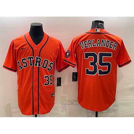 Men Houston Astros #35 Justin Verlander Orange With Patch Cool Base Stitched Jersey