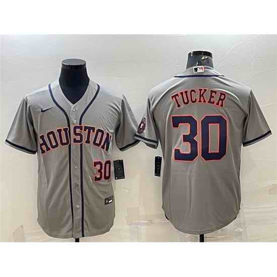Men Houston Astros #30 Kyle Tucker Gray With Patch Cool Base Stitched Jersey
