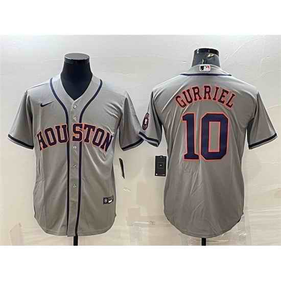 Men Houston Astros #10 Yuli Gurriel Gray With Patch Cool Base Stitched Jersey