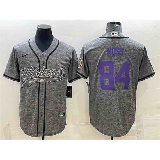 Men Minnesota Vikings #84 Randy Moss Grey With Patch Cool Base Stitched Baseball Jersey