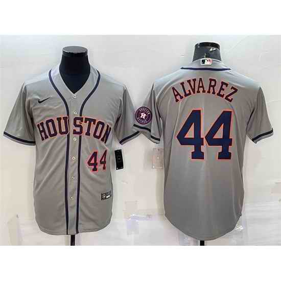 Men Houston Astros #44 Yordan Alvarez Grey With Patch Cool Base Stitched Jersey