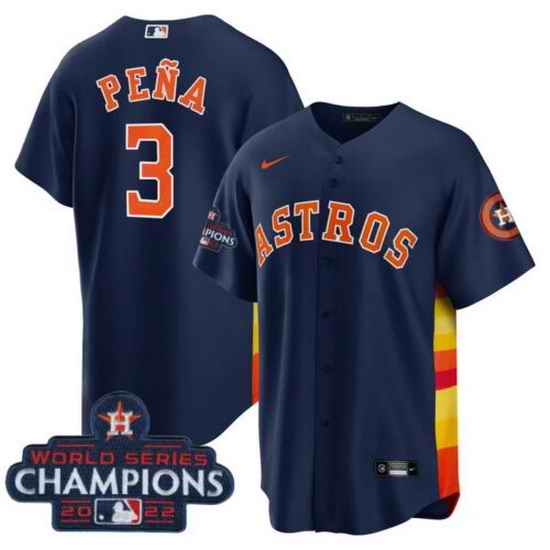 Men Houston Astros #3 Jeremy Pena Navy 2022 World Series Champions Cool Base Stitched Baseball Jersey