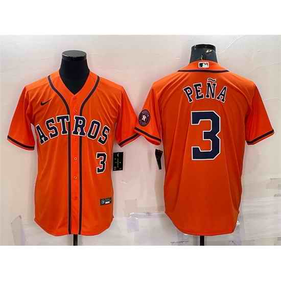 Men Houston Astros #3 Jeremy Pena Orange With Patch Cool Base Stitched Jersey