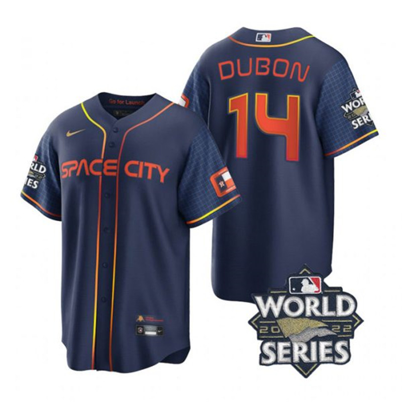 Astros #14 Mauricio Dubon Navy Nike 2022 World Series City Connect Cool Base Jersey