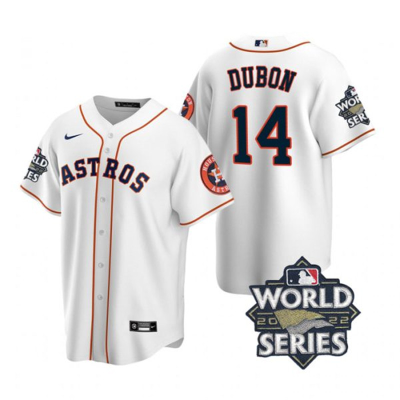 Astros #14 Mauricio Dubon White Nike 2022 World Series Cool Base Jersey